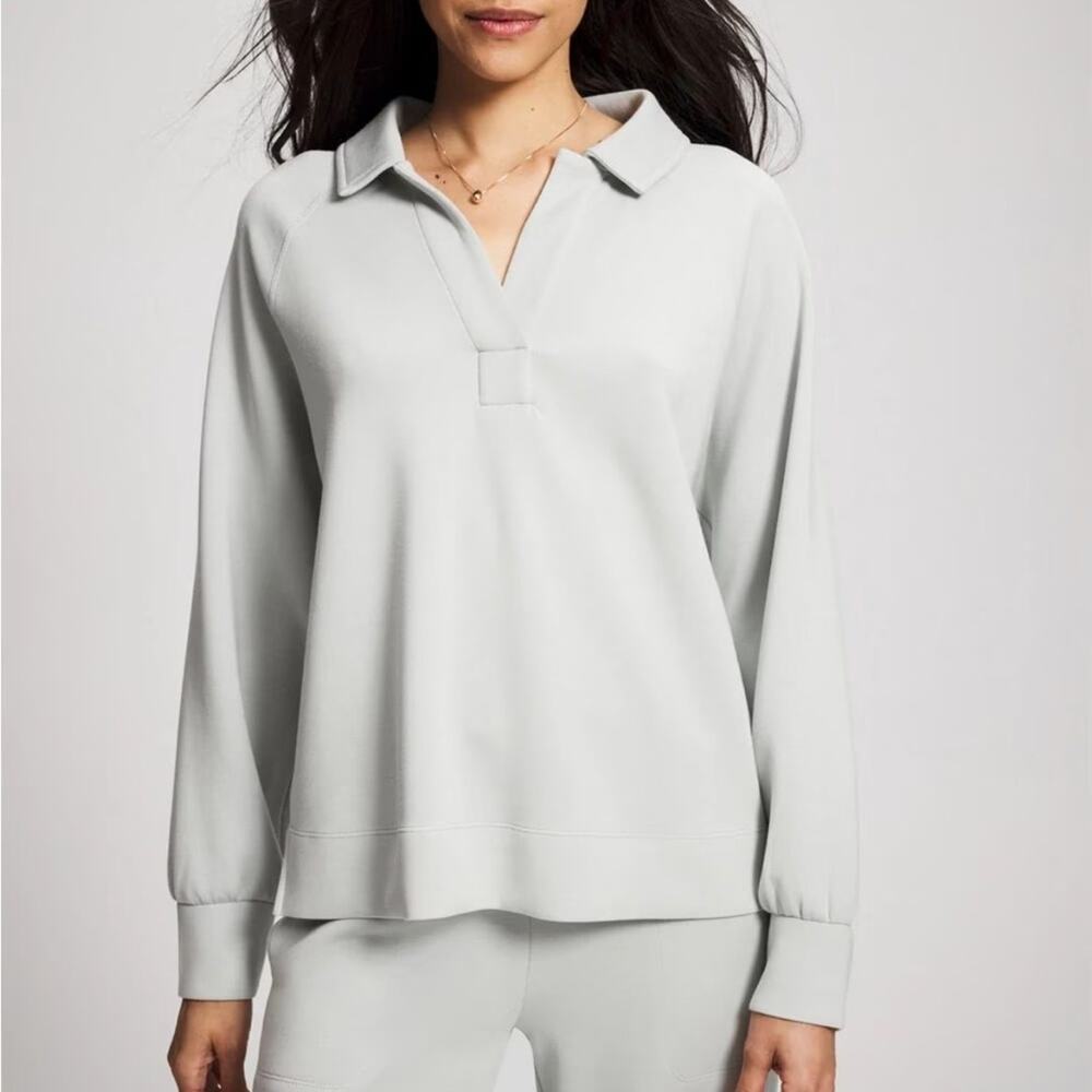 NWT Soma Luxe Modal Collared Long Sleeve Pull Over Top Sage Gray Women’s Size L